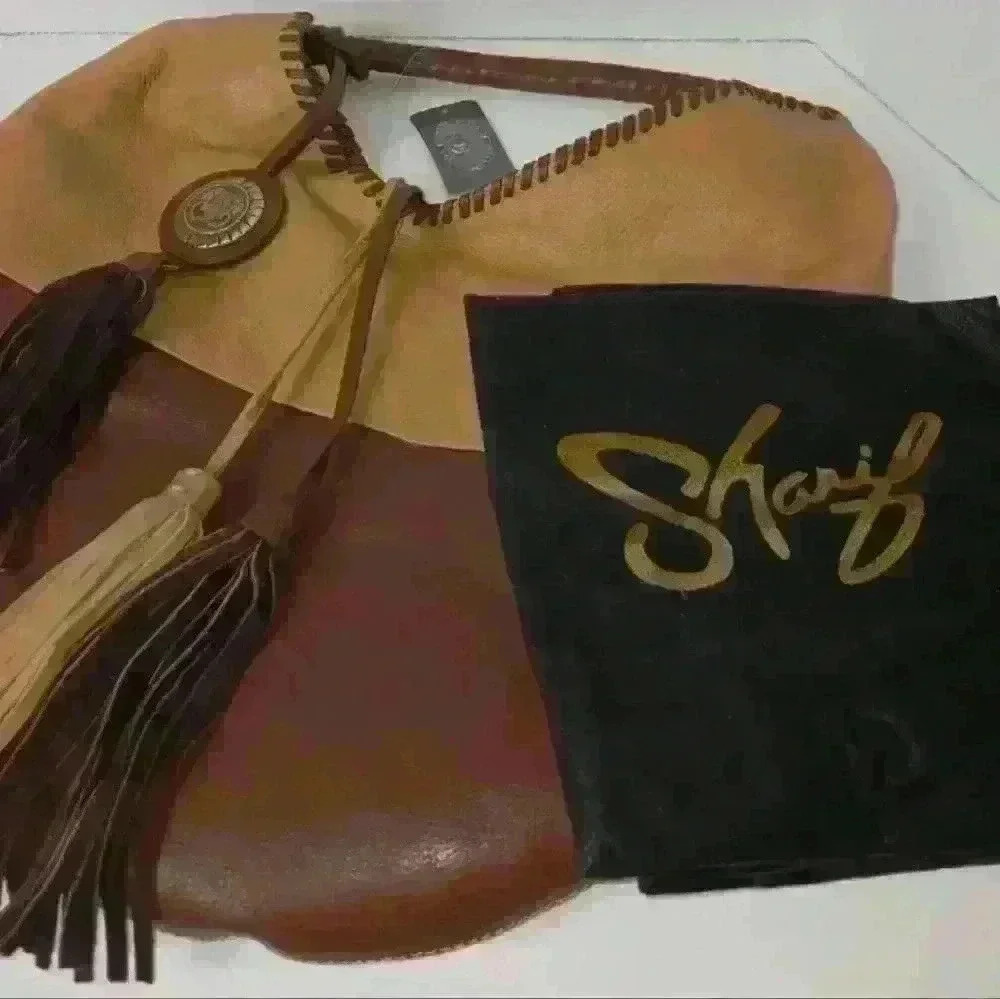 Sharif Tan and Brown Leather Hobo Bag with 3 tassels Nw With Tags Moccasin style
